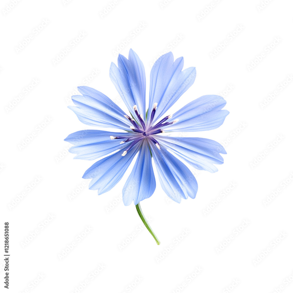 Fototapeta premium A single chicory flower on black background beautiful blue petals nature blossom