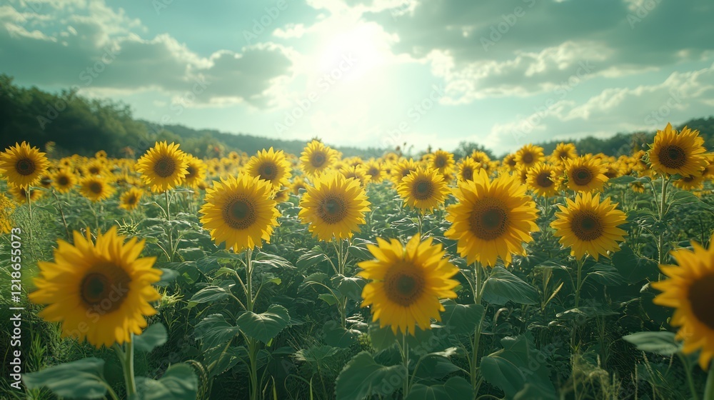 Fototapeta premium Sunlit Sunflower Field: A Summer's Day Dream