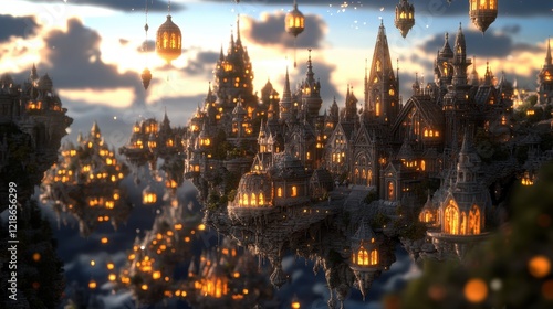 Wallpaper Mural A Floating Gothic City Illuminated At Sunset Torontodigital.ca