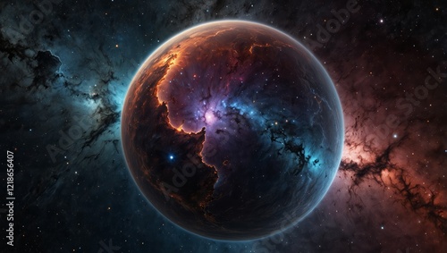 Vivid nebula formations and a starry void in equirectangular projection