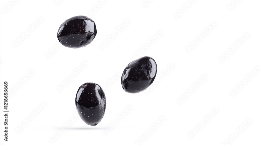 Falling black olive isolated on white background, clipping path, full depth of field Falling black olive isolated on white background, clipping path, full depth of field