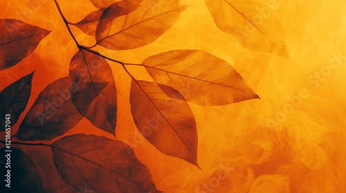 Delicate Golden Leaves Spiraling Against a Warm Background of Autumn Hues