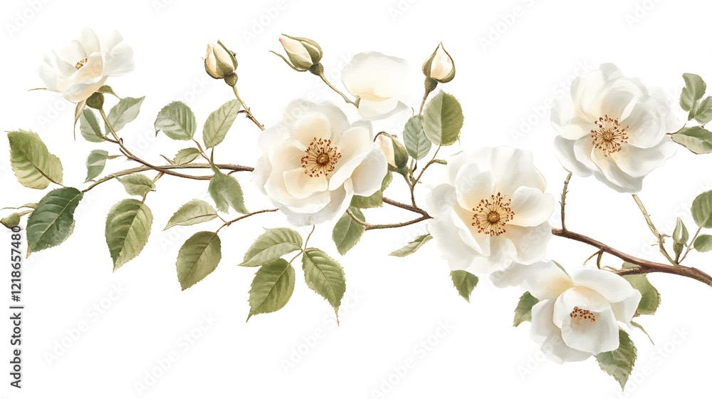 Fototapeta premium A white rose branch standing alone.
