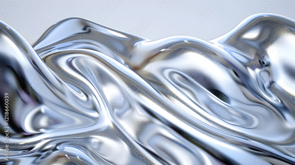 Abstract silver metallic liquid flow with iridescent highlights, generative ai Abstract silver metallic liquid flow with iridescent highlights, generative ai