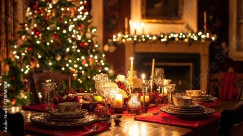 Wallpaper Mural Festive Christmas Dinner Table Setting with Tree and Candle Light Ambiance Torontodigital.ca