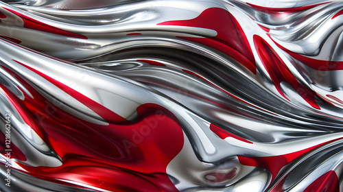 Wallpaper Mural Abstract waves of silver and red flowing gracefully, generative ai Torontodigital.ca