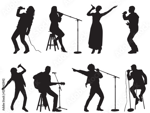 singer silhouettes. Set of musicians silhouettes. Musicians  and singers vector silhouette set. 