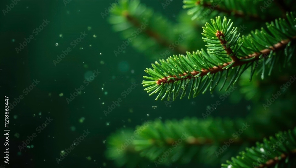 A delicate sprinkle of green glitter dust on the lush green branches of a fir Christmas tree, sparkling, glitters, conifer A delicate sprinkle of green glitter dust on the lush green branches of a fir Christmas tree, sparkling, glitters, conifer