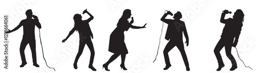 set of singer silhouette country music, rock stars, pop musician and hip hop rapper artist vocalists collection.