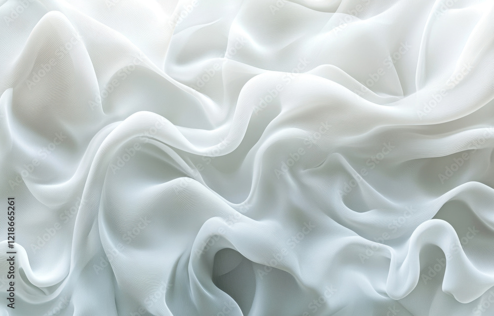 Fototapeta premium Light and airy white fabric features delicate waves and folds, showcasing elegant textures that add charm to various design projects. This serene material can enhance any aesthetic.