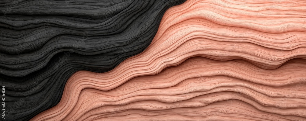 Fototapeta premium Abstract Wavy Texture Black and Peach 3D Render, digital art, wave, texture Abstract art, 3D rendering