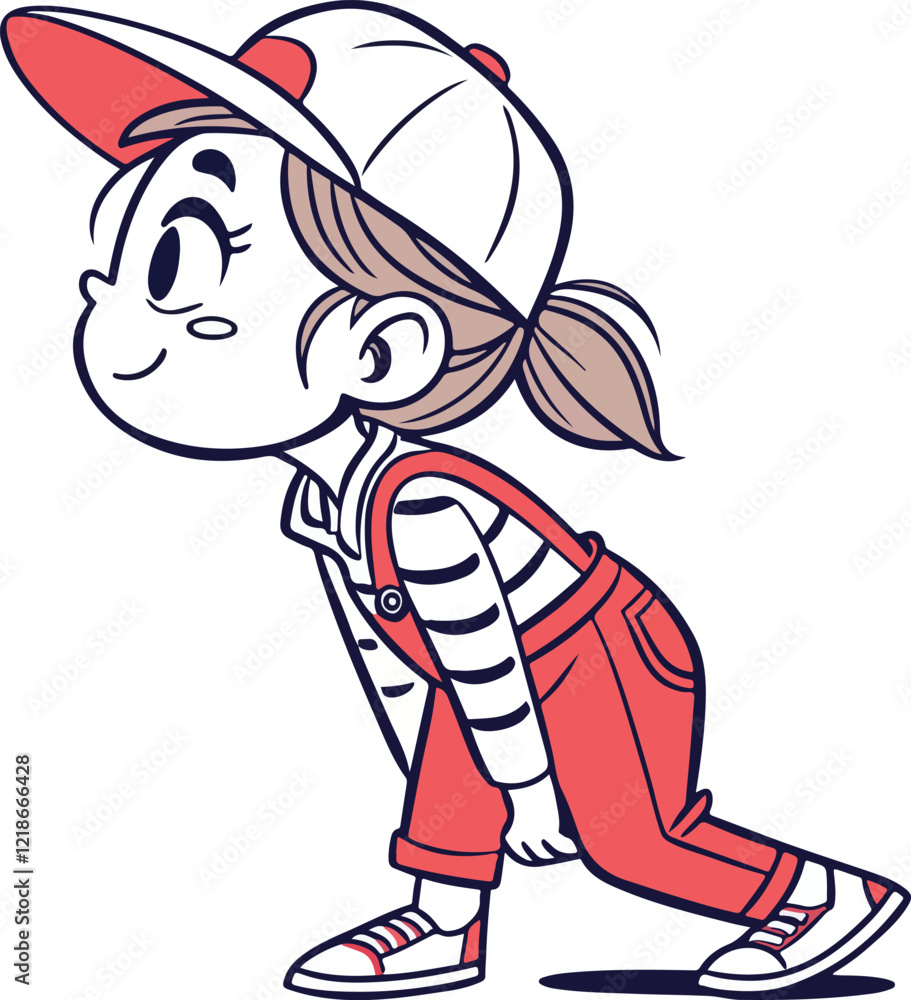 Adorable Cartoon Girl in Summer Outfit with Expressive Pose Adorable Cartoon Girl in Summer Outfit with Expressive Pose