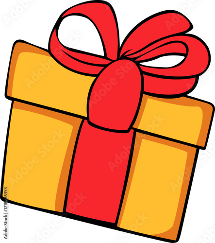 colourful modern gift box with glassy ribbon hand drawn vector image with transparent background 