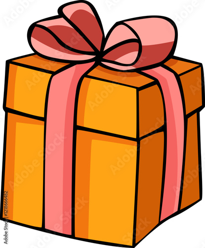colourful modern gift box with glassy ribbon hand drawn vector image with transparent background 