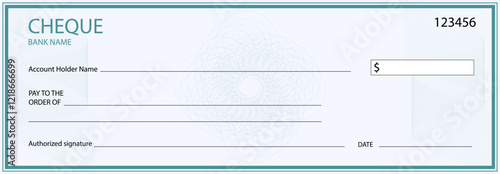 Bill cheque template with watermark and pattern, official business security, layout paper statement, check invoice, accounting blank form, authorization printed blank