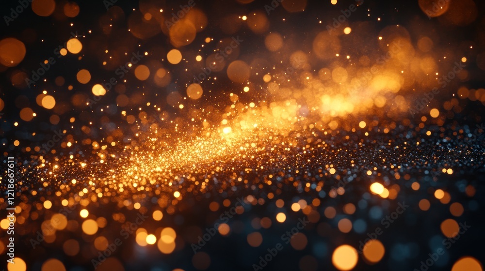 Fototapeta premium Golden glitter sparkle, dark backdrop, bokeh lights, celebratory design