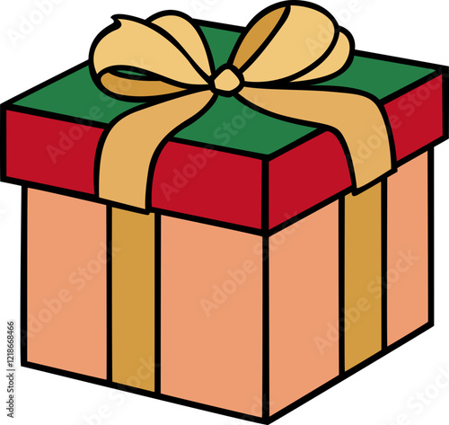 colourful modern gift box with glassy ribbon hand drawn vector image with transparent background 