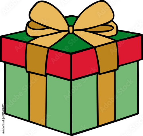 colourful modern gift box with glassy ribbon hand drawn vector image with transparent background 