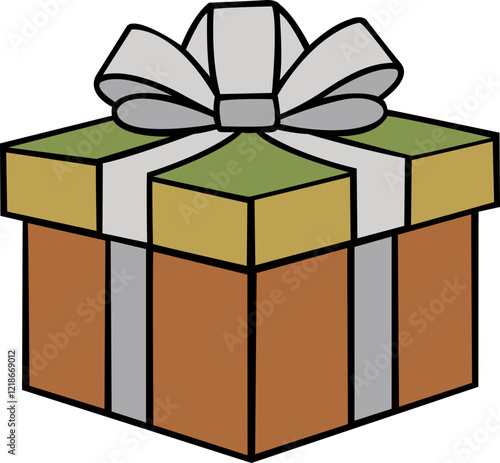 colourful modern gift box with glassy ribbon hand drawn vector image with transparent background 