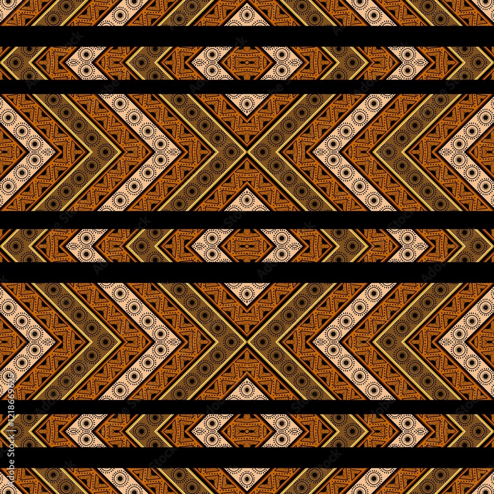 African ethnic cloth patterns infused with Egyptian art, rendered in elegant brown tones. Reflecting the etc way of the past, this geometric ethnic style is perfect for the textile industry, blending African ethnic cloth patterns infused with Egyptian art, rendered in elegant brown tones. Reflecting the etc way of the past, this geometric ethnic style is perfect for the textile industry, blending