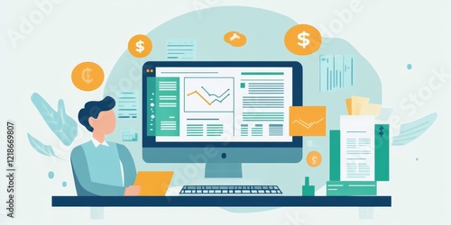 Professional Holding Virtual Interface with Payroll and Financial Icons, Concept of Modern Payroll Management Systems, Generative AI