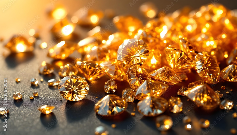 A close-up of a dazzling diamond necklace with intricate detailing, placed on a luxurious black velvet background with soft golden lighting. A close-up of a dazzling diamond necklace with intricate detailing, placed on a luxurious black velvet background with soft golden lighting.