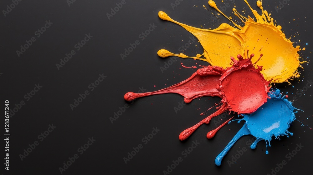 Dynamic Colorful Paint Splatter on Black Background Dynamic Colorful Paint Splatter on Black Background