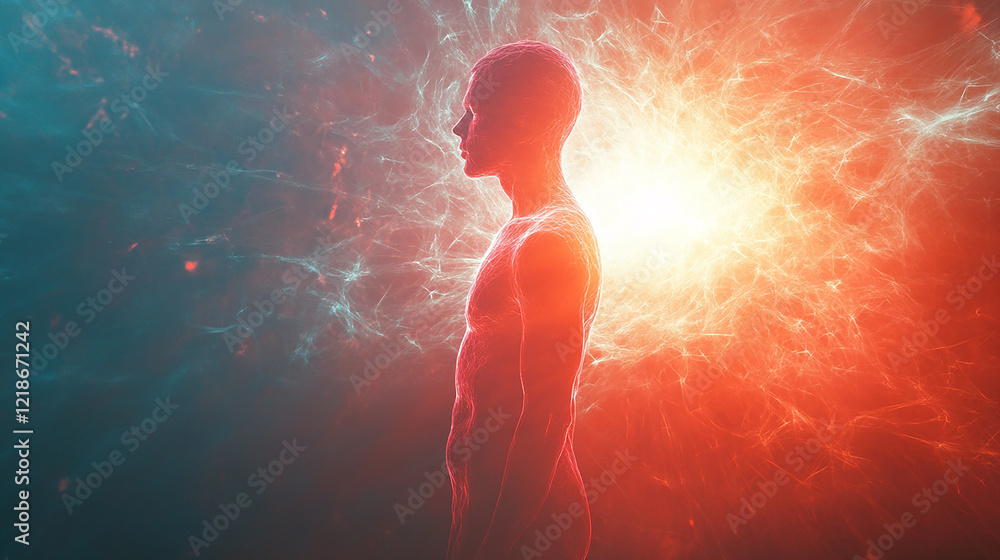 Human figure radiating aura minimal layout Human figure radiating aura minimal layout