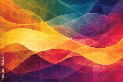 Colorful abstract waves create a vibrant atmosphere in a digital artwork showcasing fluid movement and brightness