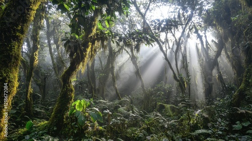 Wallpaper Mural Sunbeams Illuminate a Lush Mossy Rainforest Torontodigital.ca