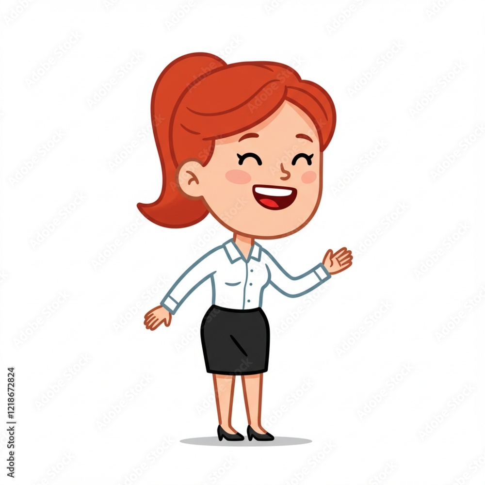 Happy Redhead Businesswoman Cartoon Character Smiling Welcoming Presentation Happy Redhead Businesswoman Cartoon Character Smiling Welcoming Presentation