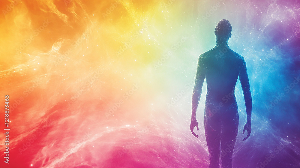 Naklejka premium Human figure radiating aura, left side clear