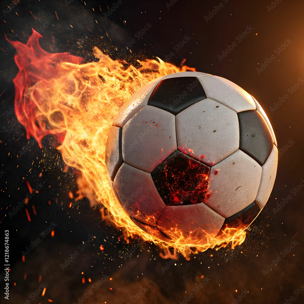 Fototapeta premium soccer ball on fire