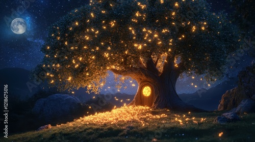 Wallpaper Mural Enchanting Firefly Lit Tree House Under Night Sky Torontodigital.ca