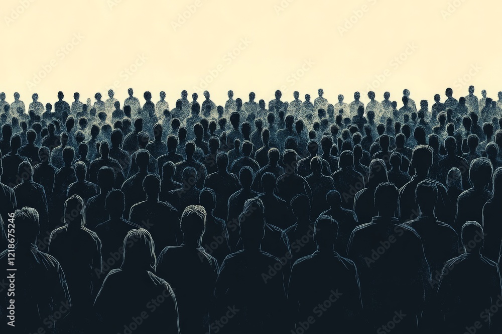Obraz premium Large crowd of people silhouetted against a light background during an event in an urban setting