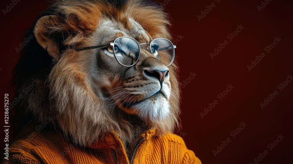 Fototapeta premium A Majestic Lion in Spectacles and a Sweater