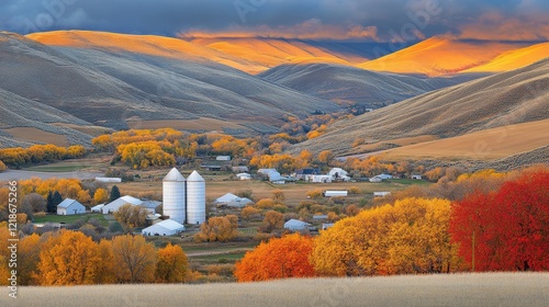 Wallpaper Mural Autumn Farmland nestled in a valley between rolling hills Torontodigital.ca