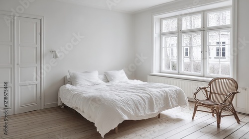 Wallpaper Mural White Bedroom Featuring a Large Window and Wooden Chair Torontodigital.ca