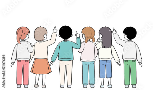 小学生 男女で相談 シンプルな後ろ姿のイラスト