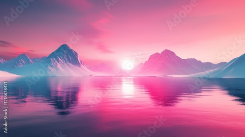 Wallpaper Mural Pink Sunset Over Snowy Mountains and Calm Water Torontodigital.ca