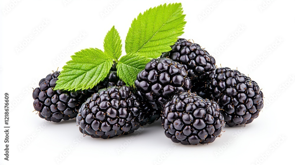 Fresh Blackberries with Green Leaves A Close Up Studio Shot Fresh Blackberries with Green Leaves A Close Up Studio Shot