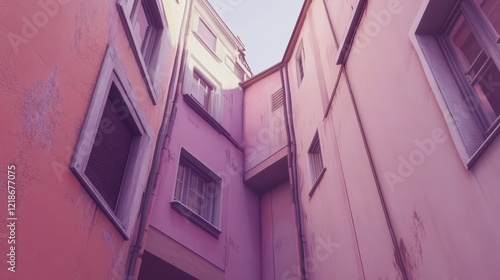 Wallpaper Mural Pink Buildings Alleyway Windows European Architecture Torontodigital.ca