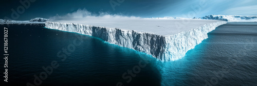 The impact of climate change on a glacier, with comparative images showing its retreat, photo