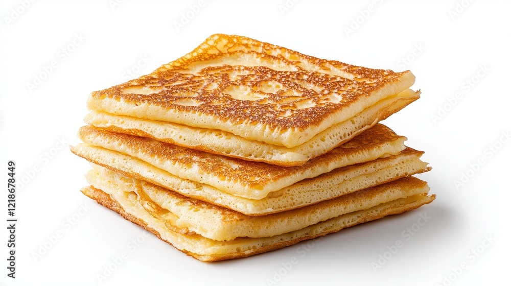 Golden Brown Stack of Pancakes or Crepes on White Background Golden Brown Stack of Pancakes or Crepes on White Background