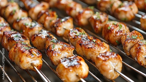 Grilled chicken skewers glistening with savory glaze