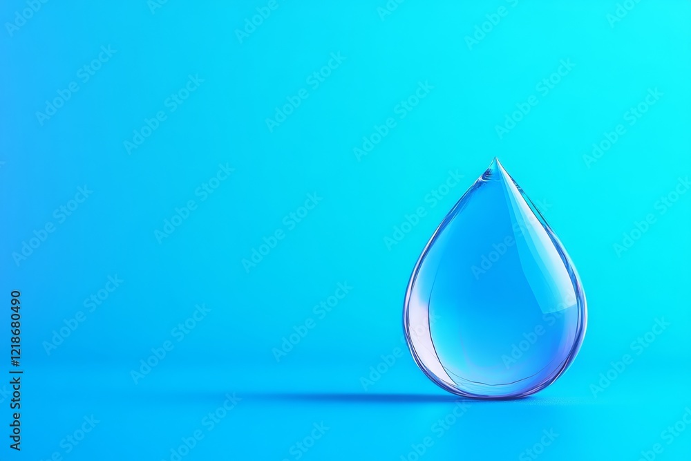 A single water droplet rests on a smooth, vibrant blue surface, reflecting light and creating a serene and minimalistic composition. A single water droplet rests on a smooth, vibrant blue surface, reflecting light and creating a serene and minimalistic composition.