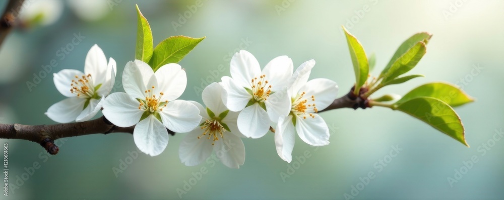 Fototapeta premium A delicate white pear branch is intertwined with blooming flowers, white, blossom, branch