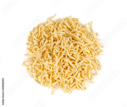 Passatelli spatzle pasta isolated, raw spaetzle noodles, dry homemade german macaroni photo