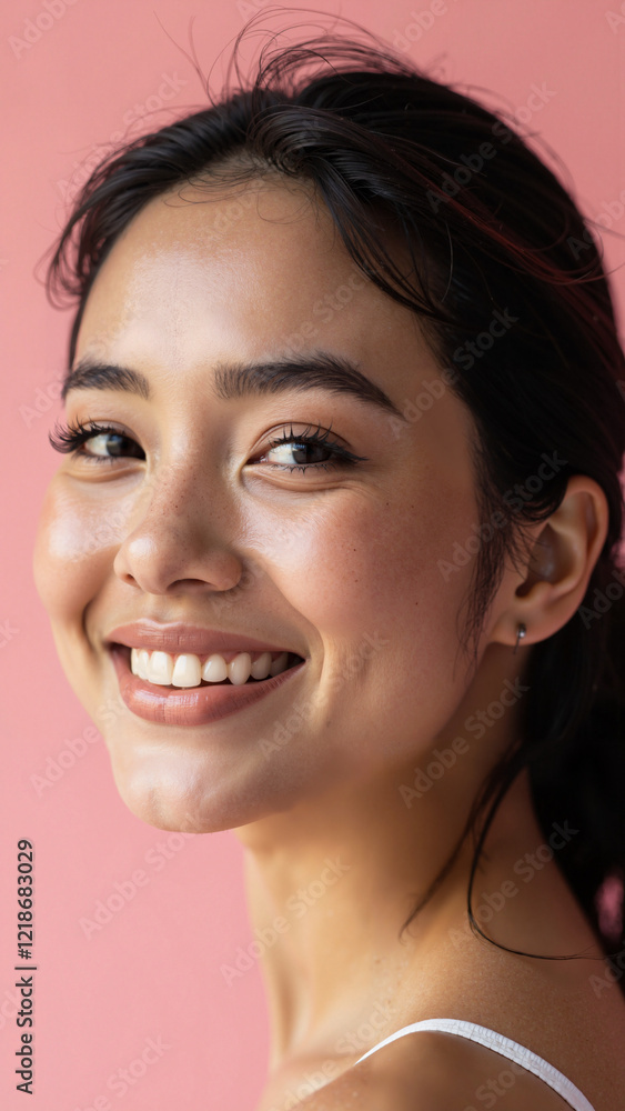 Blissful Young Woman with Serene Expression and Nude Makeup, Perfect for Valentine’s Day Campaigns, Beauty Ads, and Romantic Greeting Cards Blissful Young Woman with Serene Expression and Nude Makeup, Perfect for Valentine’s Day Campaigns, Beauty Ads, and Romantic Greeting Cards