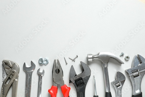 Wallpaper Mural Set of tools on gray background, top view Torontodigital.ca